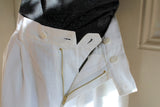 unisex white linen high rise trouser zip detail