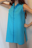 ladies sleeveless long linen tunic turquoise