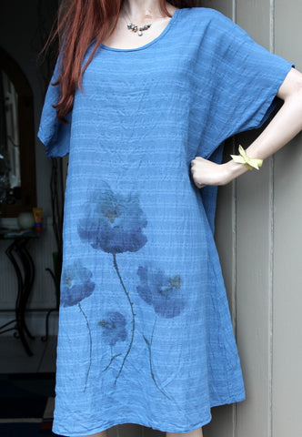 ladies italian textured cotton short sleeve dress dusky blue