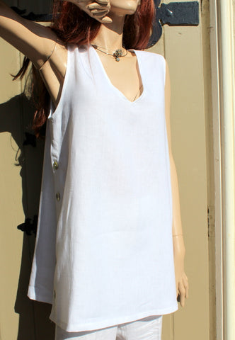 eva tralala sleeveless womens linen tunic natur white