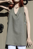 eva tralala sleeveless womens linen tunic natur khaki