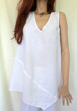 eva tralala womens washed linen long sleeveless tunic baila in white