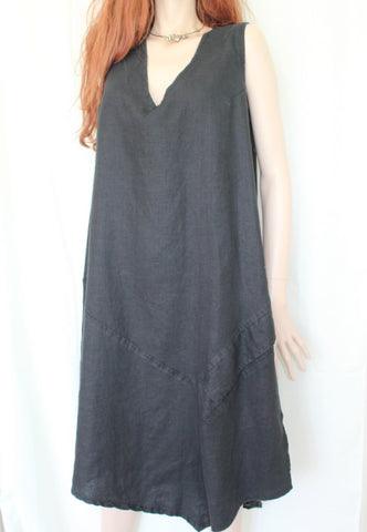 eva tralala ladies black washed linen sleeveless dress