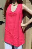 eva tralala womens washed linen sleeveless long baila tunic in fuchsia