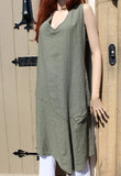 eva tralala ladies washed linen sleeveless dress in olive