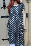 ladies italian linen dot dress with pockets in black