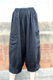ladies italian black linen three quarter pants
