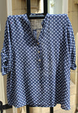 italian cotton gauze womens mandarin collar muted spot shirt top in navy