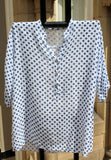italian cotton gauze womens mandarin collar muted spot shirt top in white