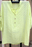 italian cotton gauze womens mandarin collar muted spot shirt top in lime
