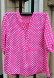 italian cotton gauze womens mandarin collar muted spot shirt top in fuchsia
