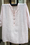 italian cotton gauze womens mandarin collar muted spot shirt top in pale pink
