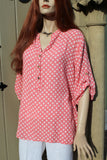 italian cotton gauze ladies coral spotty mandarin collar tunic