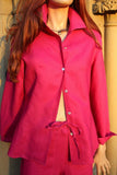 long sleeved shaped ladies linen blouse in fuchsia