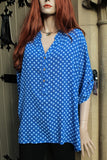 italian cotton gauze womens mandarin collar muted spot shirt top in royal blue