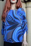 womens swirly italian geometric cotton twill tunic in royal blue