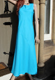 womens linen bias cut dress in turquoise