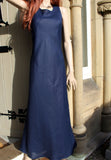 womens linen bias cut dress in navy