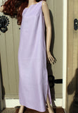 ladies sleeveless linen dress with long side slits in lilac