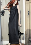 ladies sleeveless linen dress with long side slits in black