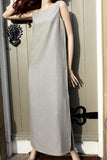 ladies sleeveless linen dress with long side slits in natural
