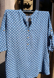 Italian Cotton Gauze Womens Mandarin Collar Muted Spotty Shirt Top