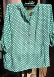 italian cotton gauze womens mandarin collar muted spot shirt top in green