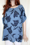 womens italian meshy cotton tulip print tunic in dark denim blue
