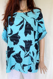 womens italian meshy cotton tulip print tunic in turquoise