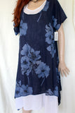 ladies italian linen double dress with slip and over tunic in navy