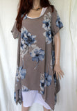 ladies italian linen double dress with slip and over tunic in taupe