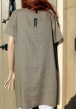 focus ladies taupe linen dress or long tunic with big bucket pockets