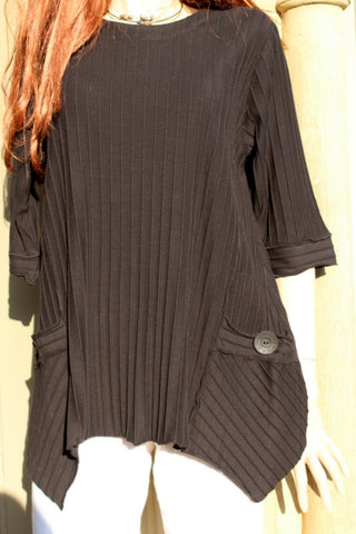 focus black ribbed cotton ladies tunic with pockets