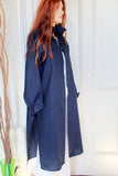 longer length ladies linen shirt or coat navy