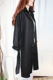 longer length ladies linen shirt or coat black