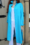 longer length ladies linen shirt or coat turquoise