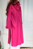 longer length ladies linen shirt or coat fuchsia