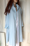 longer length ladies linen shirt or coat pale blue