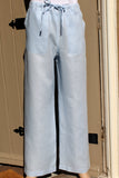 womens classic loose-leg linen drawstring trousers in pale blue