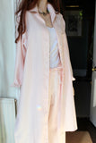 longer length ladies linen shirt or coat pale pink