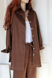 womens fine linen shirt, jacket, tunic in chocolate