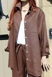 womens fine linen shirt, jacket, tunic in chocolate