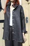 womens fine linen shirt, jacket, tunic in black