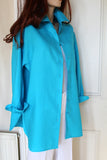 womens fine linen shirt, jacket, tunic in turquoise