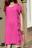 ladies italian linen fish print dress with pockets fuchsia