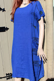 ladies italian linen fish print dress with pockets royal blue