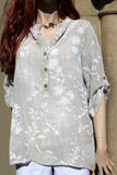 italian cotton gauze ladies mandarin collar muted floral top beige