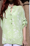 italian cotton gauze ladies mandarin collar muted floral top lime