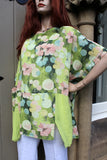 ladies italian meshy cotton floral panel tunic lime