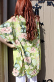 ladies italian meshy cotton floral panel tunic lime